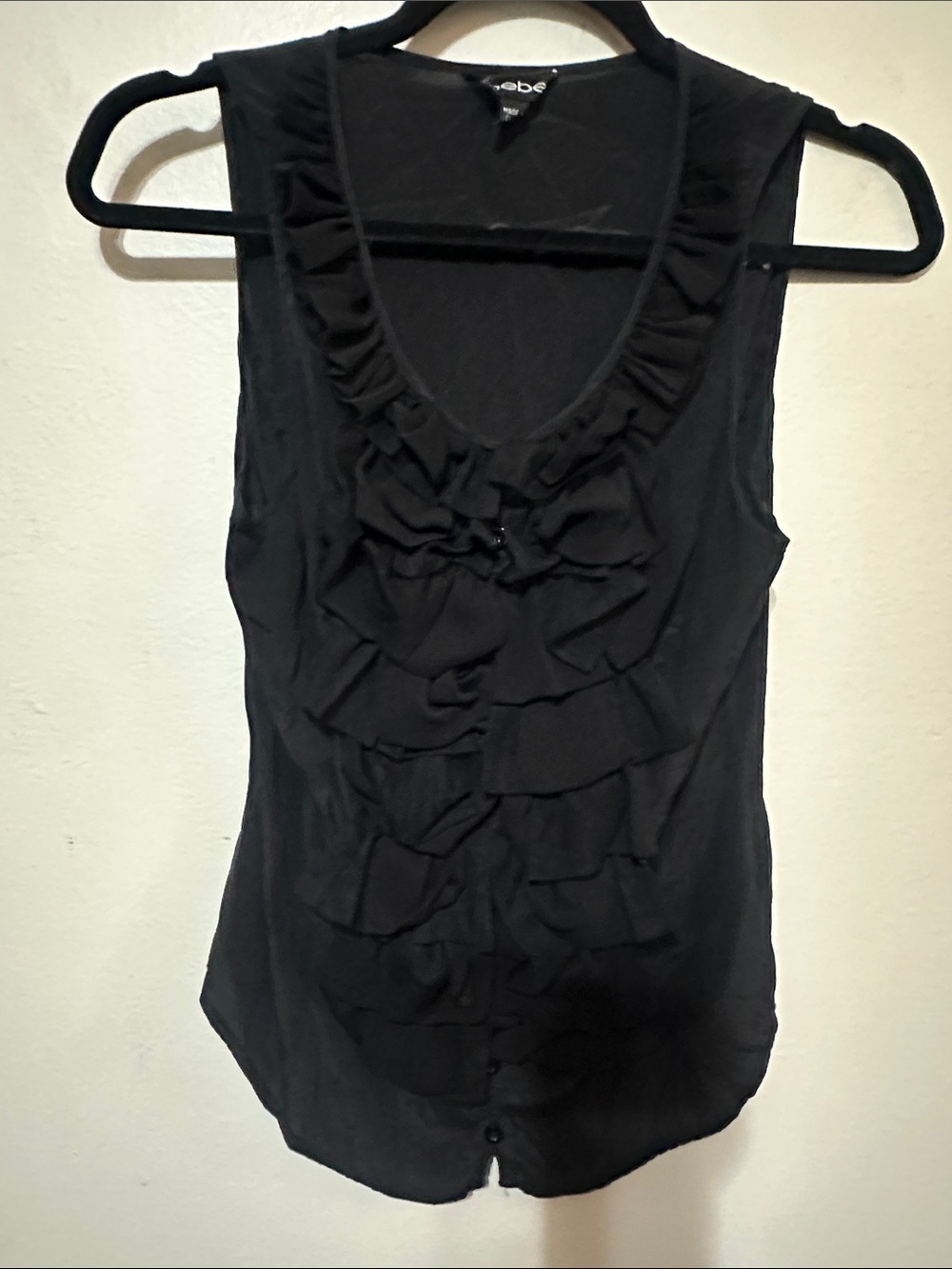 bebe Black Ruffle Front Sleeveless Camisole Whimsigoth Dark Romance